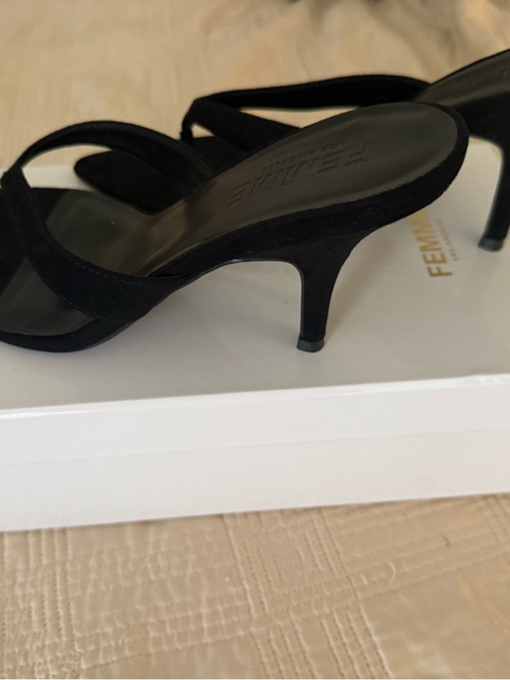 Femme La Pointed Toe Black Stiletto Mule Sandals - Picture 5 of 8